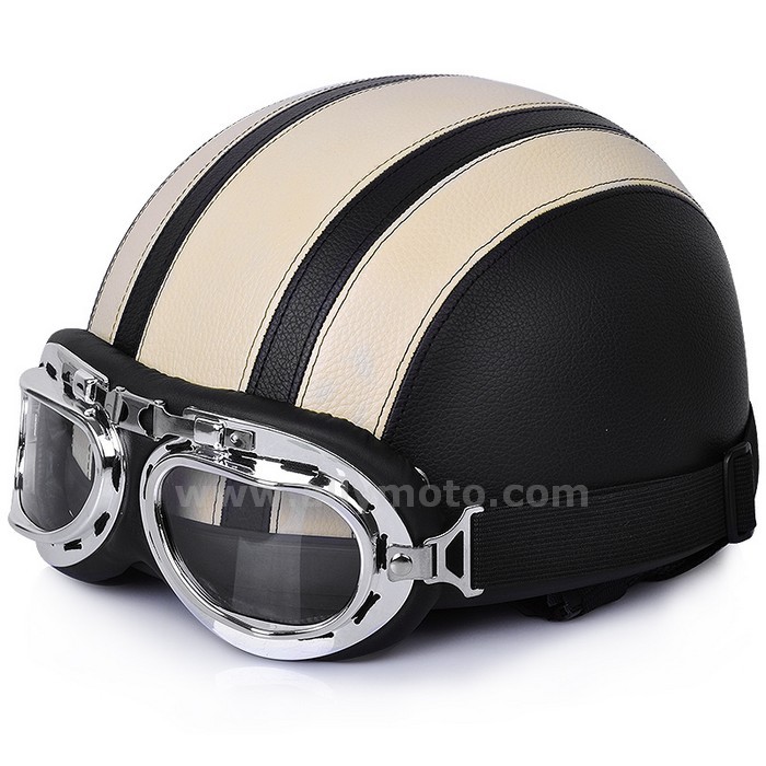 129 Synthetic Leather Vintage Cruiser Touring Open Face Half Scooter Helmets Visor Goggles@3
